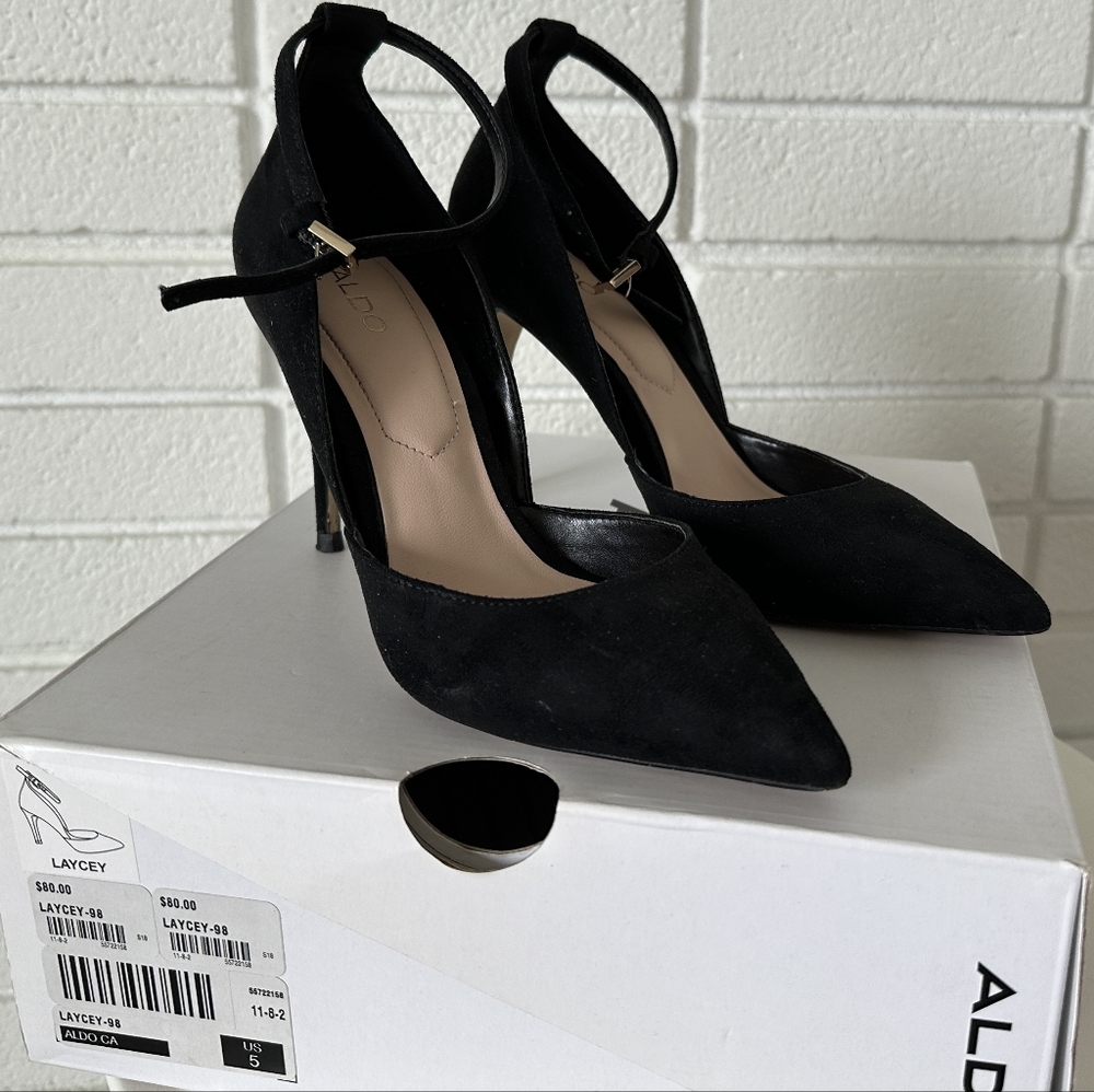 Aldo Black Stiletto Heels Classic Suede Pumps